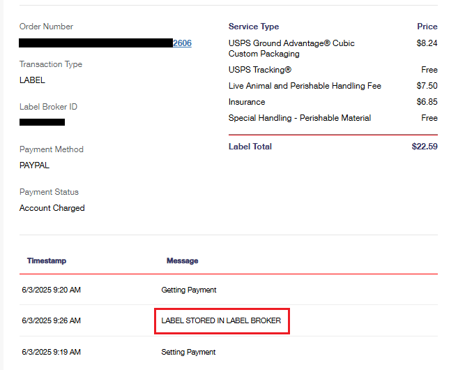 Screenshot of the Click-N-Ship Label Details page.