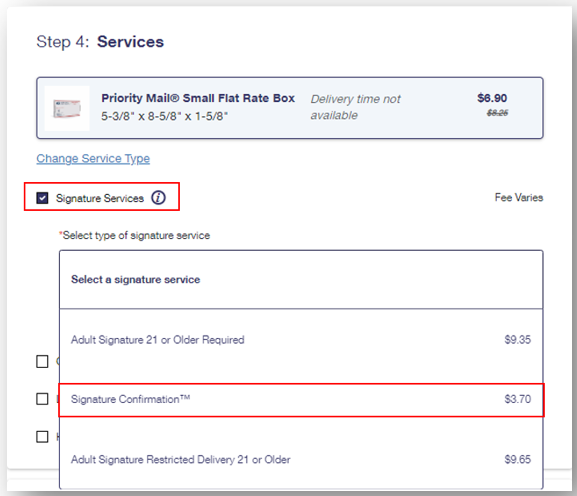 Screenshot of Signature Confirmation options