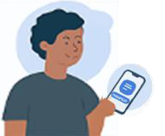 Cartoon image of a man, who is the seller, holding and looking at a smartphone.